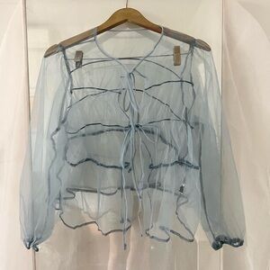 Zara Blue Ruffled Tie Front Blouse